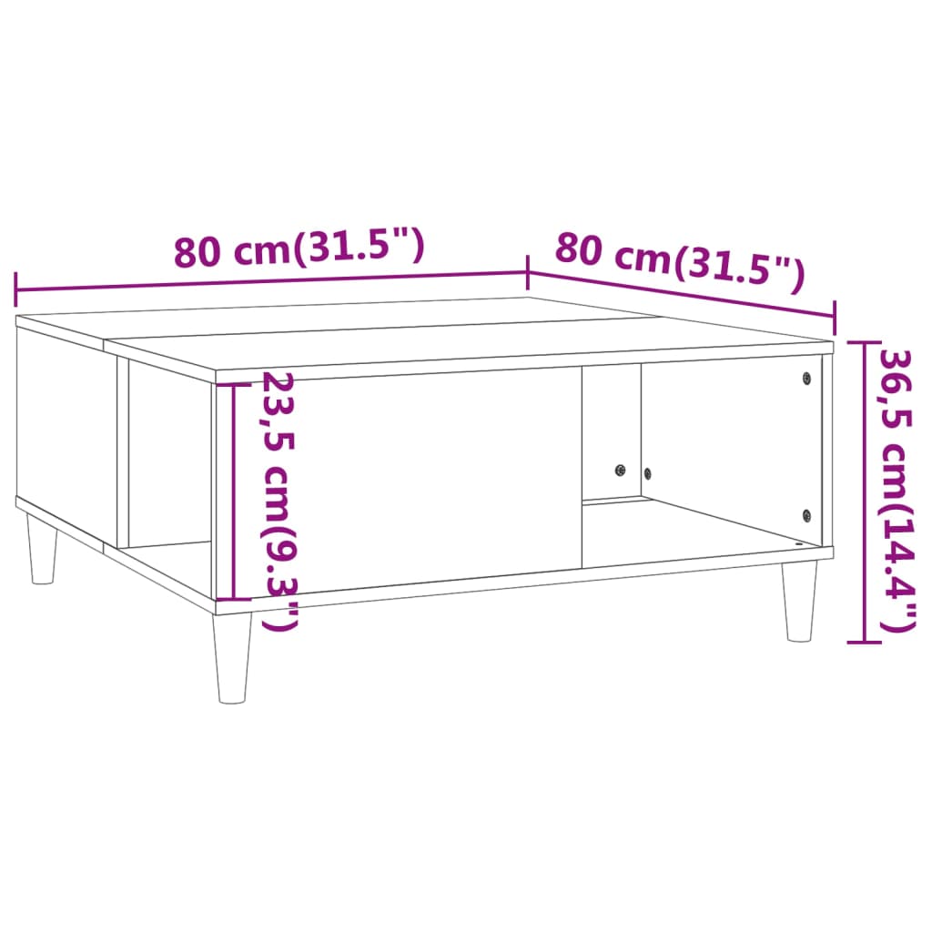 Table basse Chêne Sonoma 80x80x36,5 cm Bois d'ingénierie