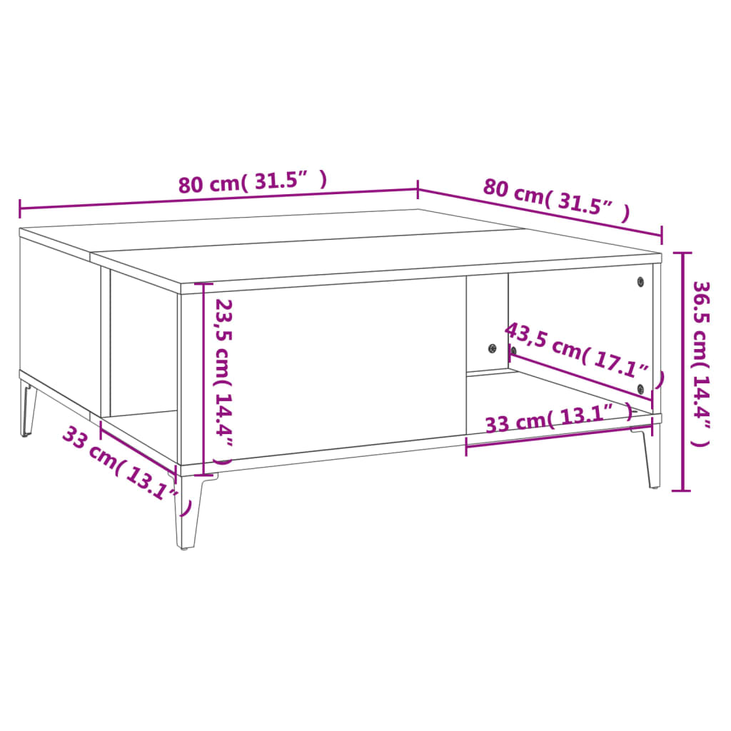 vidaXL Coffee Table White 80x80x36.5 cm Engineered Wood