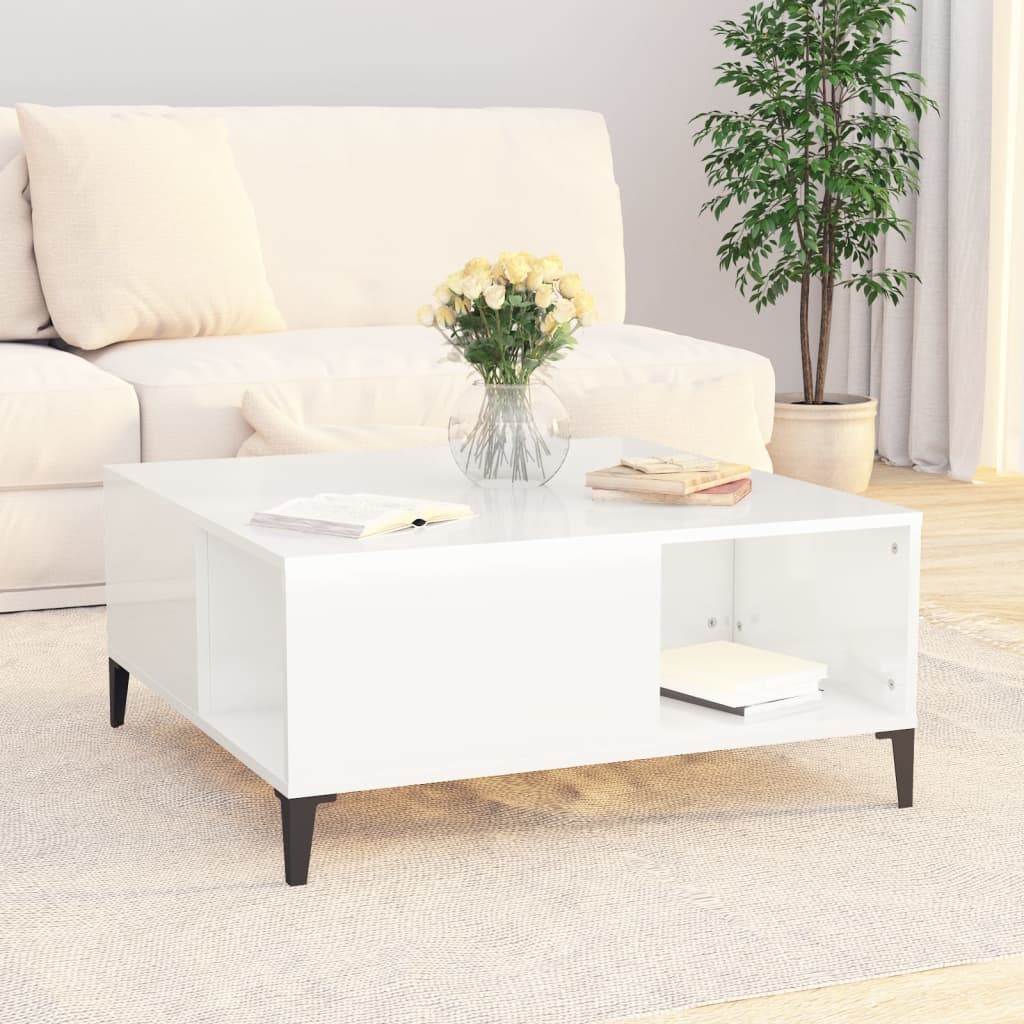 vidaXL Coffee Table High Gloss White 80x80x36.5 cm Engineered Wood