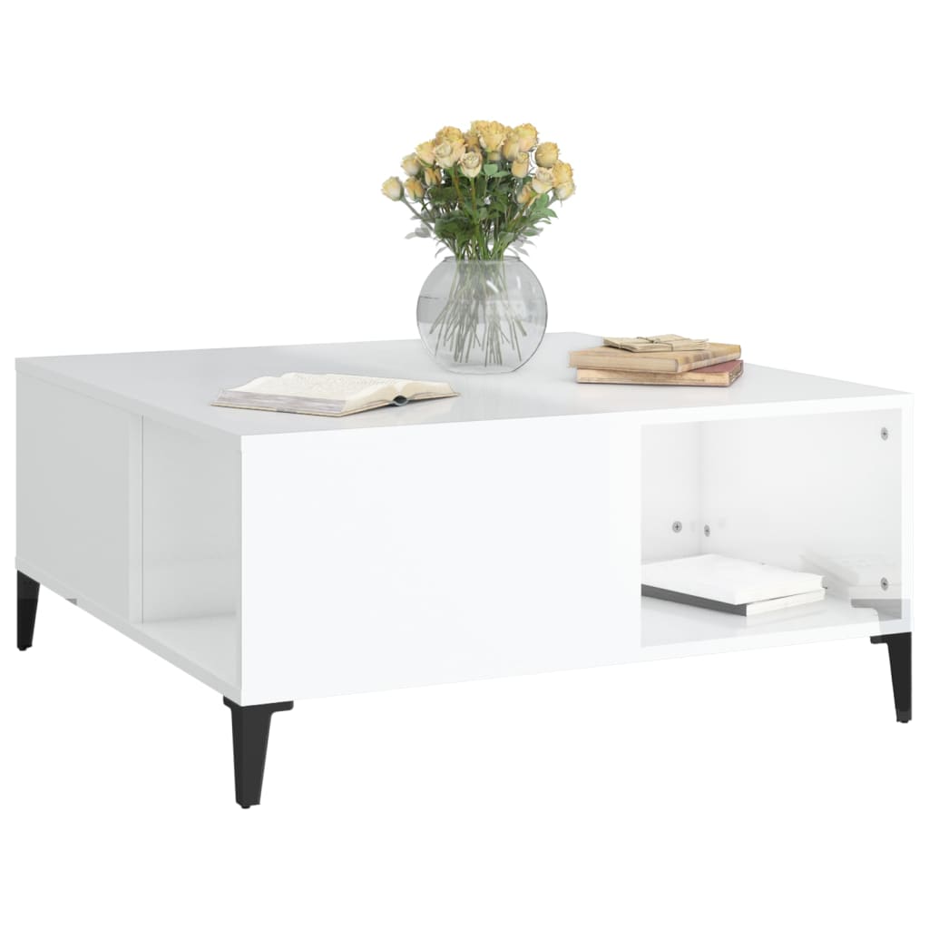 Table basse en bois d'ingénierie blanc brillant 80x80x36,5 cm
