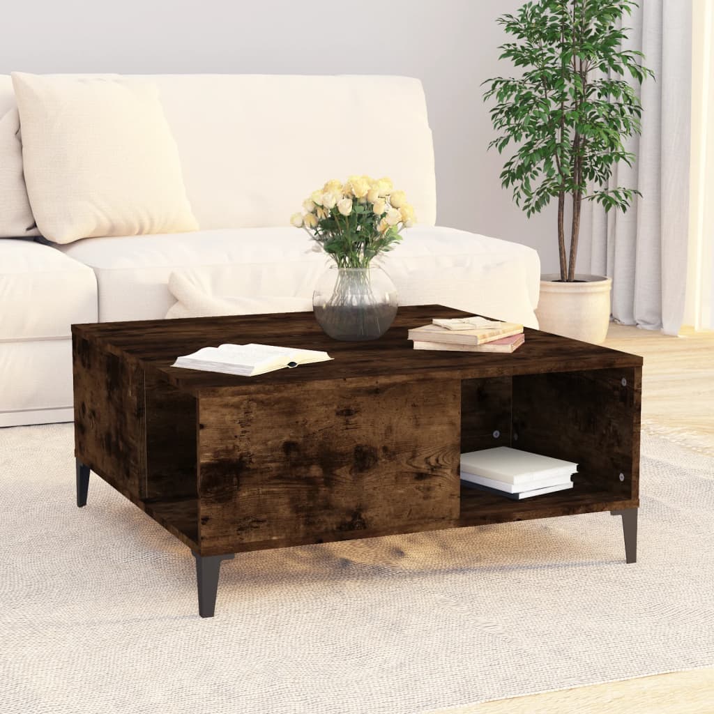 vidaXL Coffee Table Smoked Oak 80x80x36.5 cm Engineered Wood