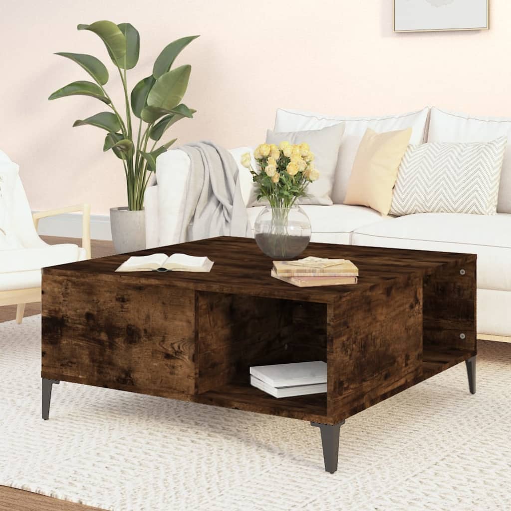 vidaXL Coffee Table Smoked Oak 80x80x36.5 cm Engineered Wood