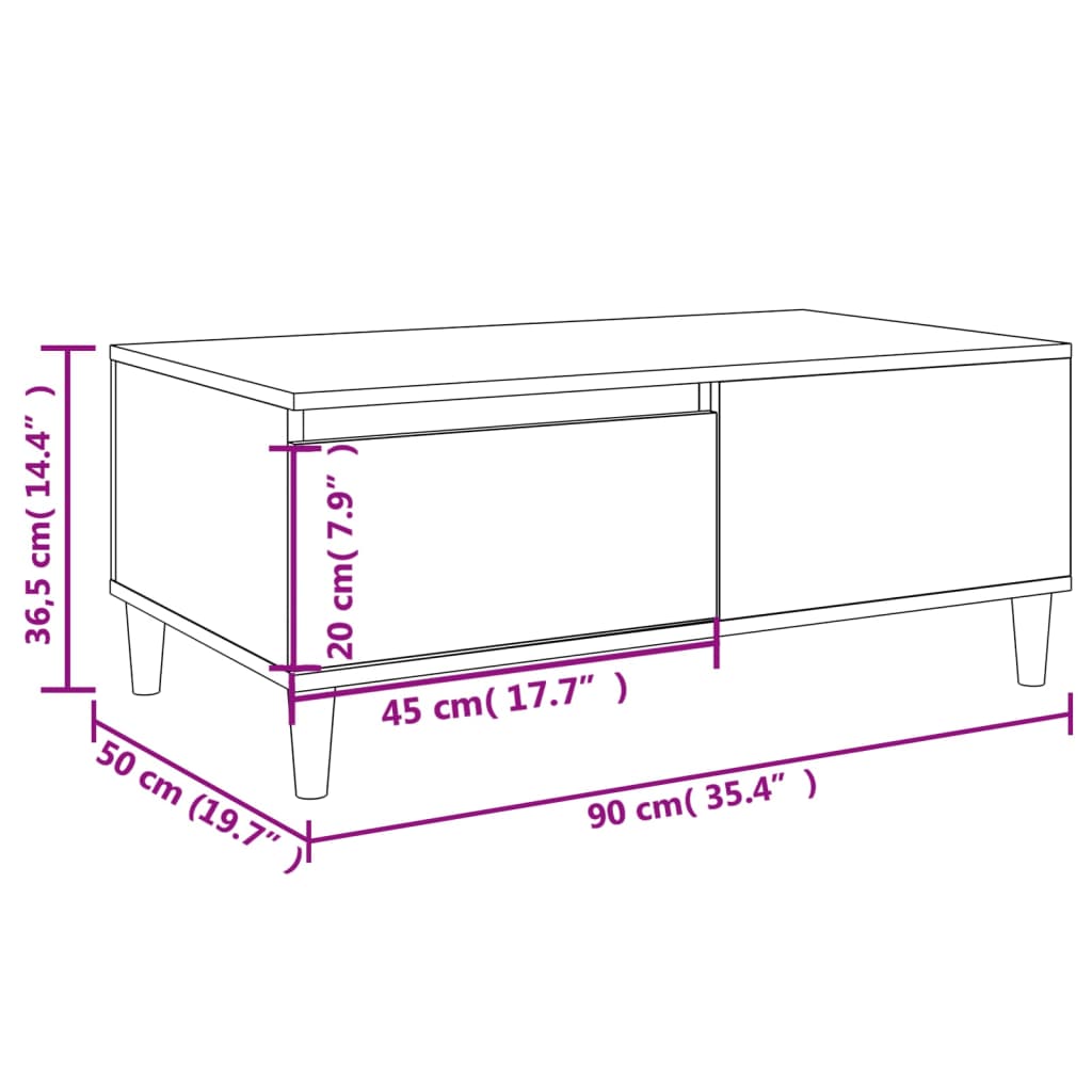 Salontafel Zwart 90x50x36,5 cm Engineered Wood