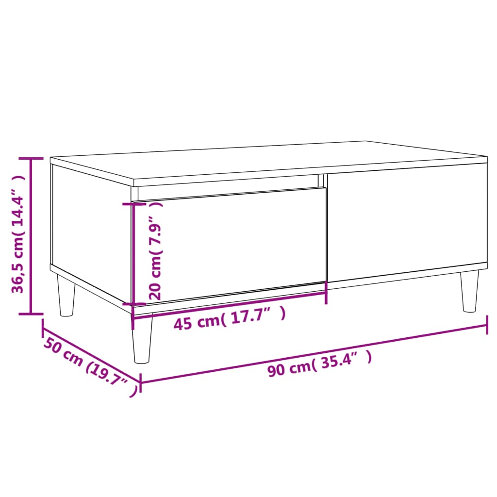 vidaXL Coffee Table Sonoma Oak 90x50x36.5 cm Engineered Wood