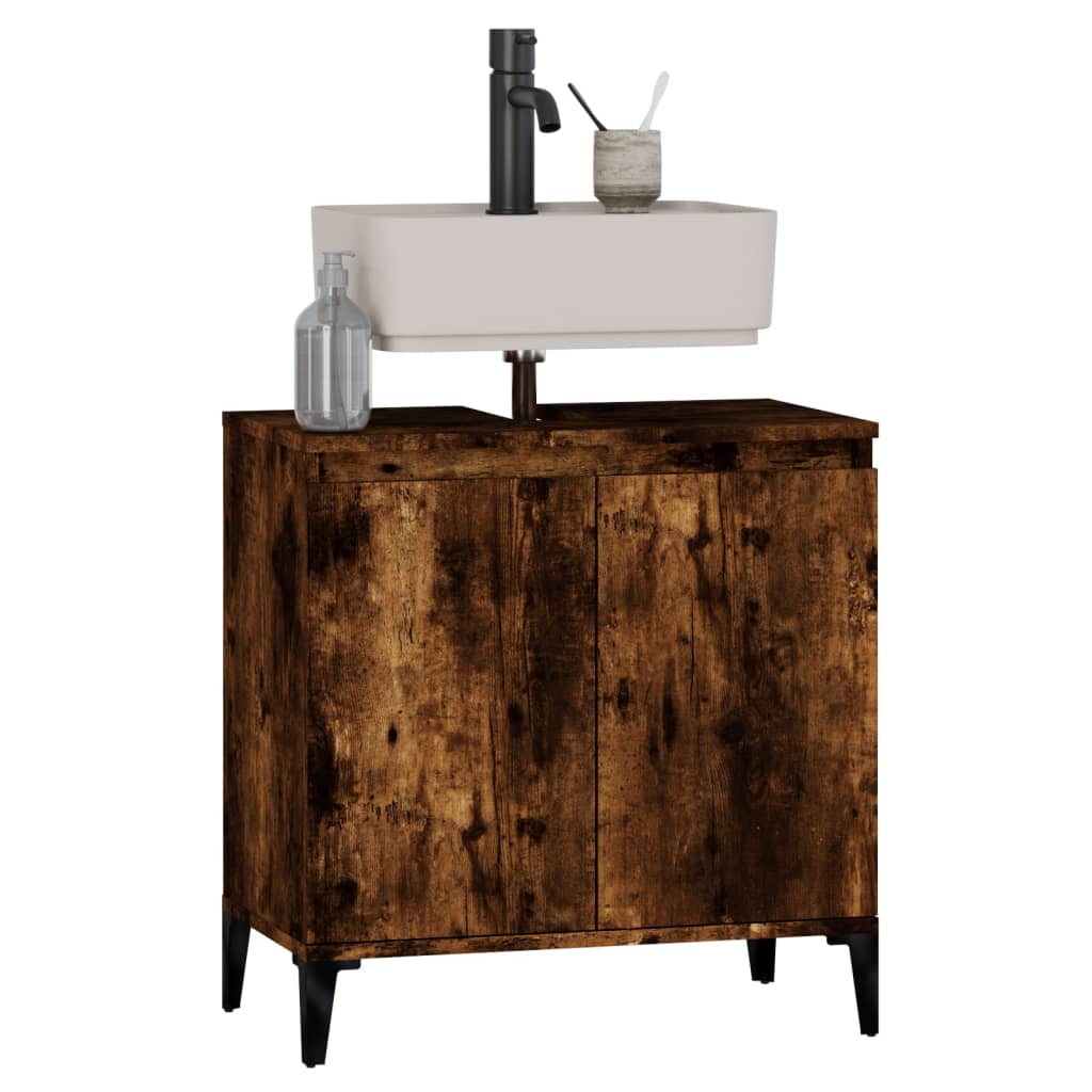 Meuble Lavabo Chêne Fumé 58x33x60 cm Bois D'ingénierie