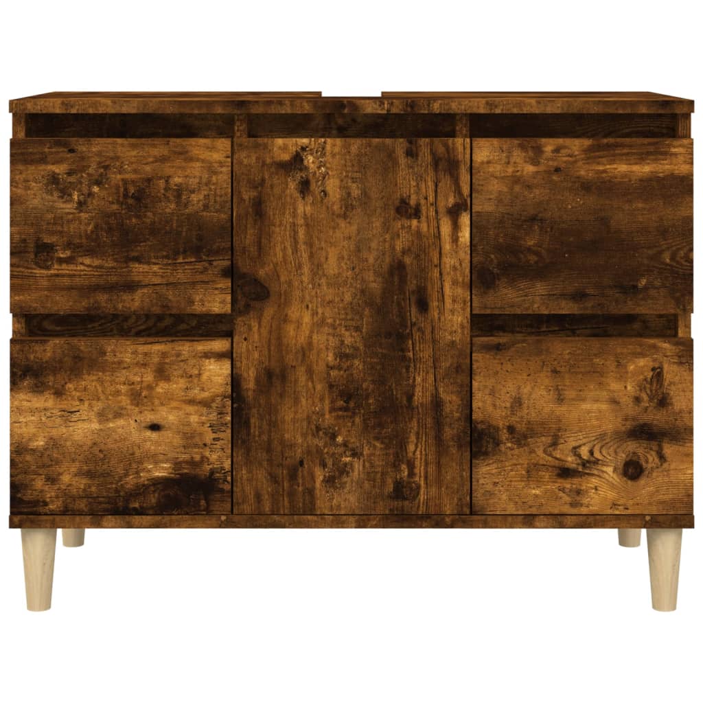 Meuble Lavabo Chêne Fumé 80x33x60 cm Bois D'ingénierie