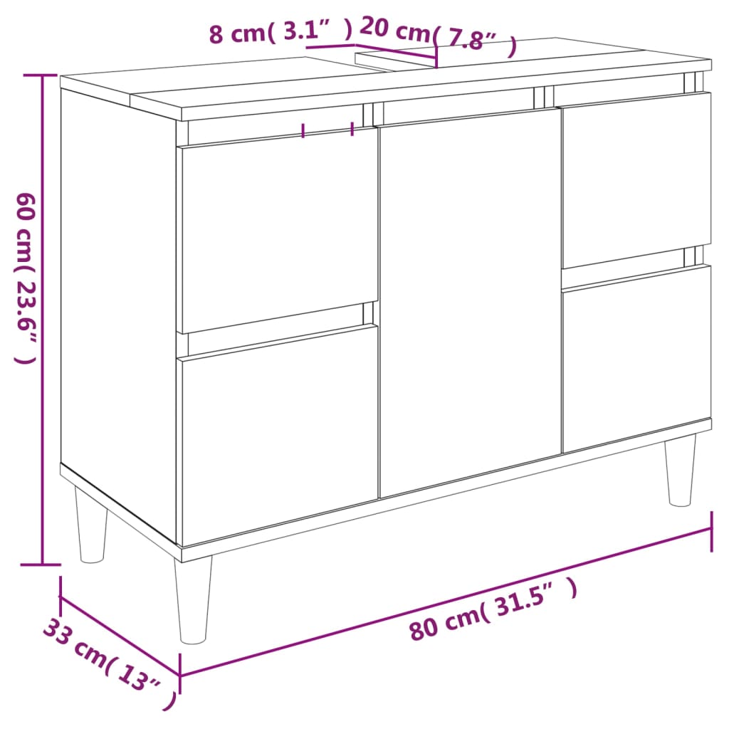 Meuble Lavabo Chêne Fumé 80x33x60 cm Bois D'ingénierie