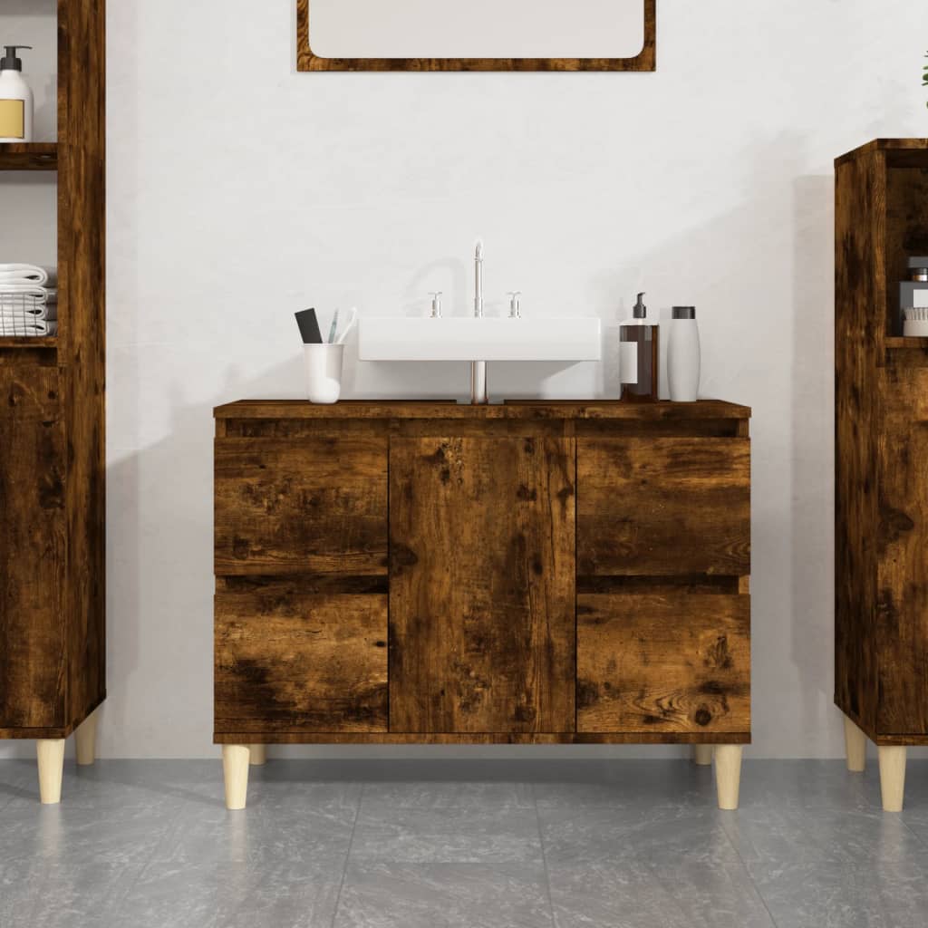 Meuble Lavabo Chêne Fumé 80x33x60 cm Bois D'ingénierie