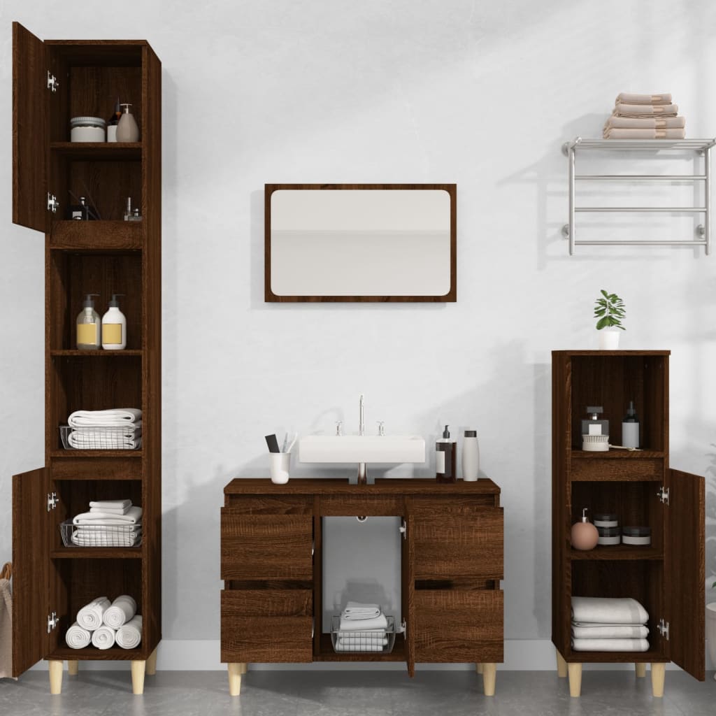 Meuble Lavabo Chêne Marron 80x33x60 cm Bois D'ingénierie