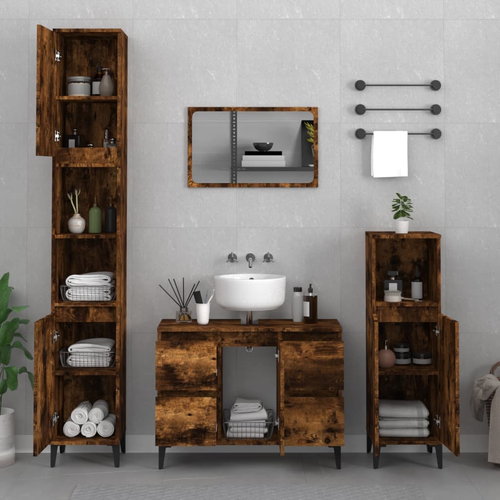 vidaXL Sink Cabinet Smoked Oak 80x33x60 cm Engineered Wood