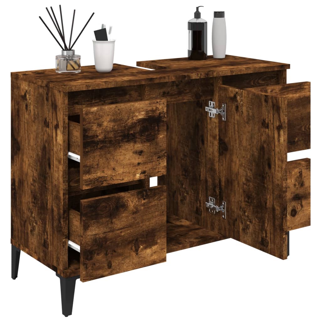 vidaXL Sink Cabinet Smoked Oak 80x33x60 cm Engineered Wood