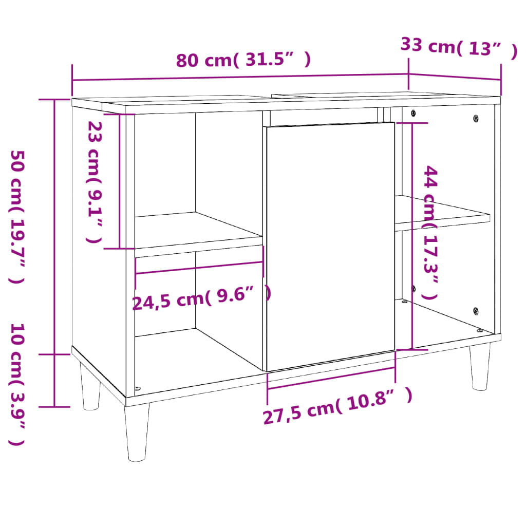 Meuble Lavabo Chêne Sonoma 80x33x60 cm Bois D'ingénierie