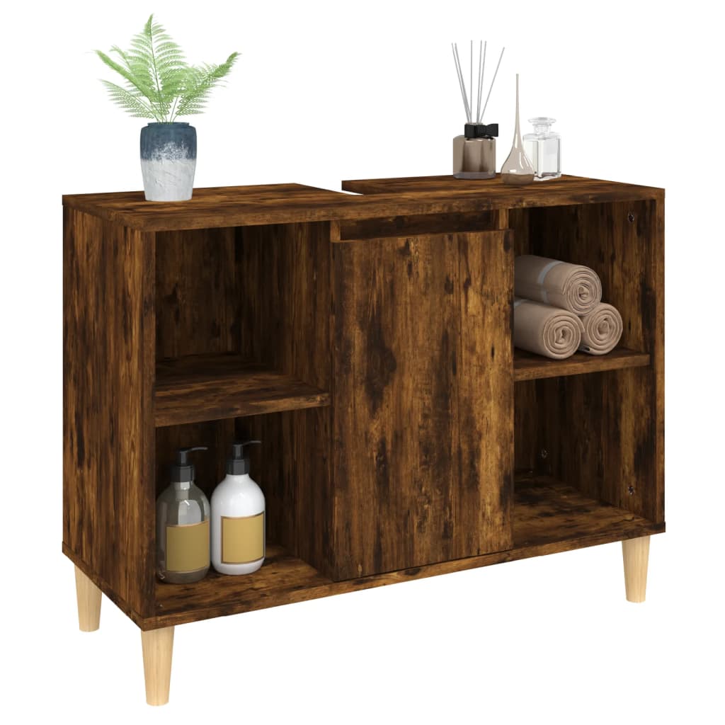 Meuble Lavabo Chêne Fumé 80x33x60 cm Bois D'ingénierie