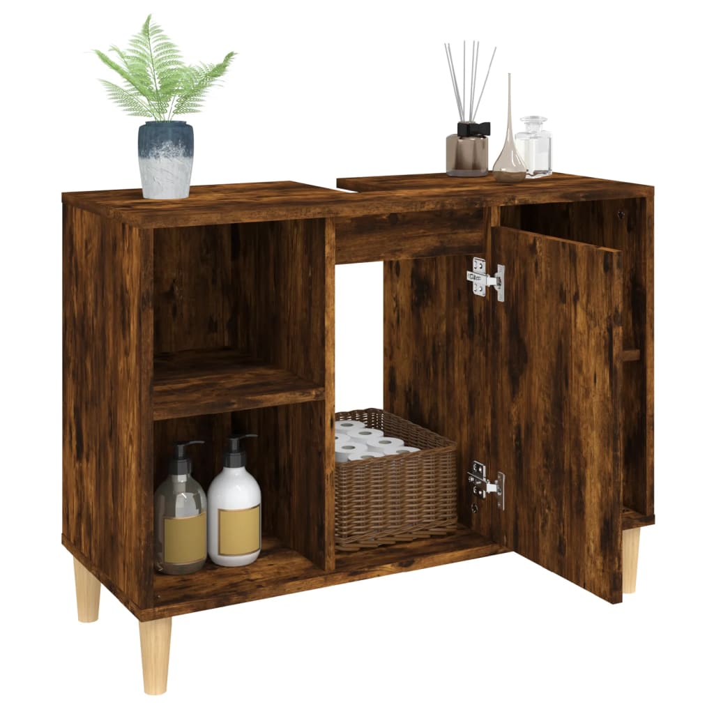 Meuble Lavabo Chêne Fumé 80x33x60 cm Bois D'ingénierie