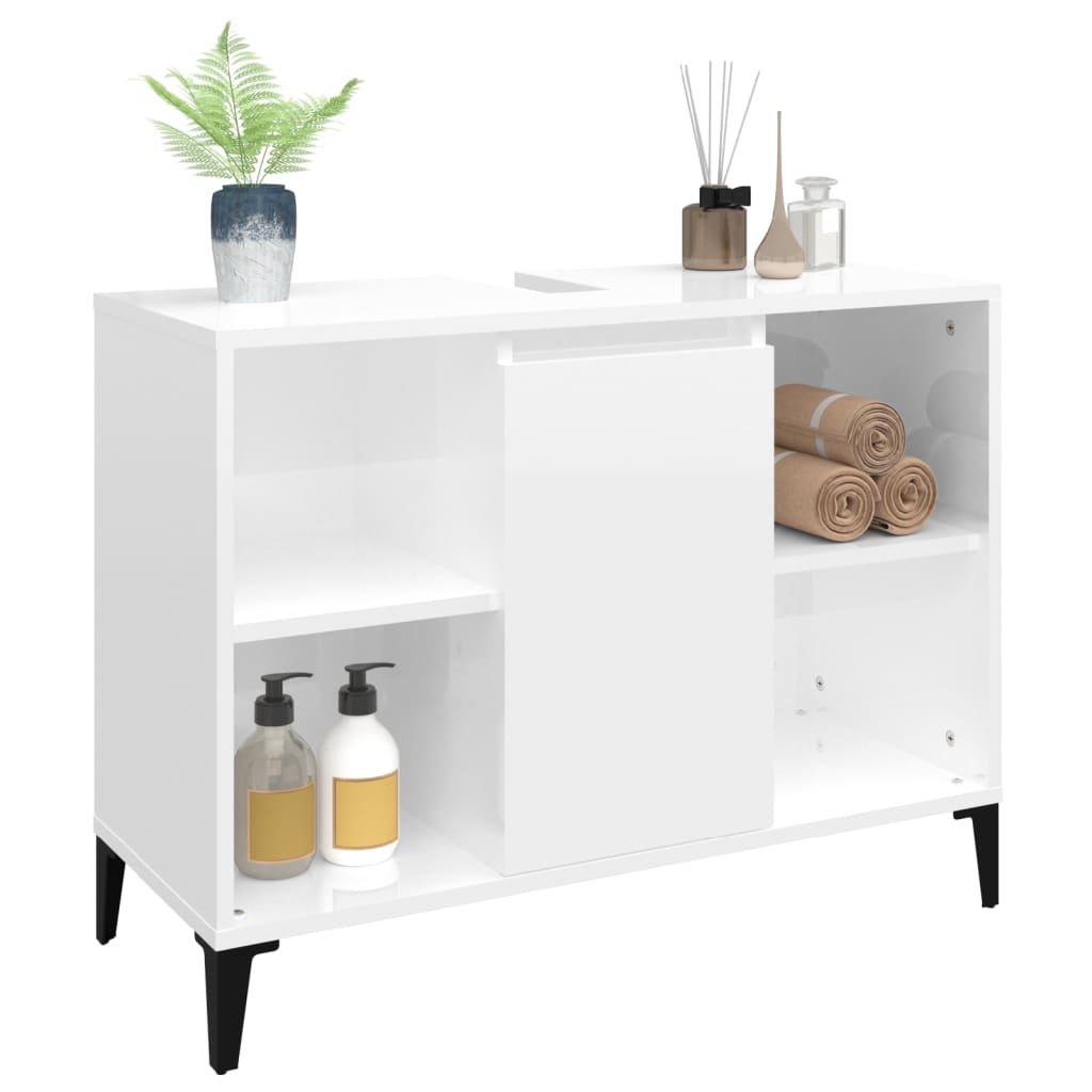 Meuble Lavabo Blanc Brillant 80x33x60 cm Bois D'ingénierie