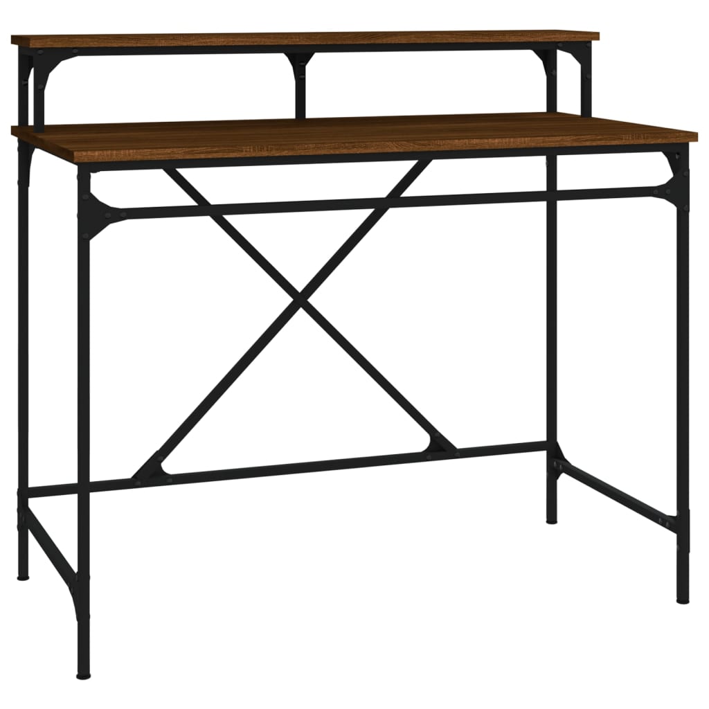 Desk Brown Oak 100x50x90 cm Engineered Wood and Iron - Upclimb Ltd