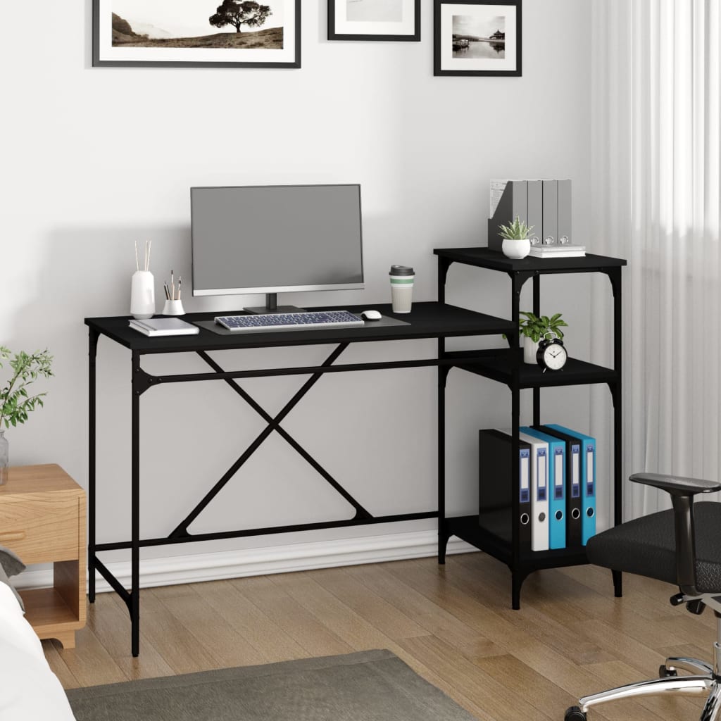 Desk with Shelves Black 135x50x90 cm Engineered Wood&Iron - Upclimb Ltd