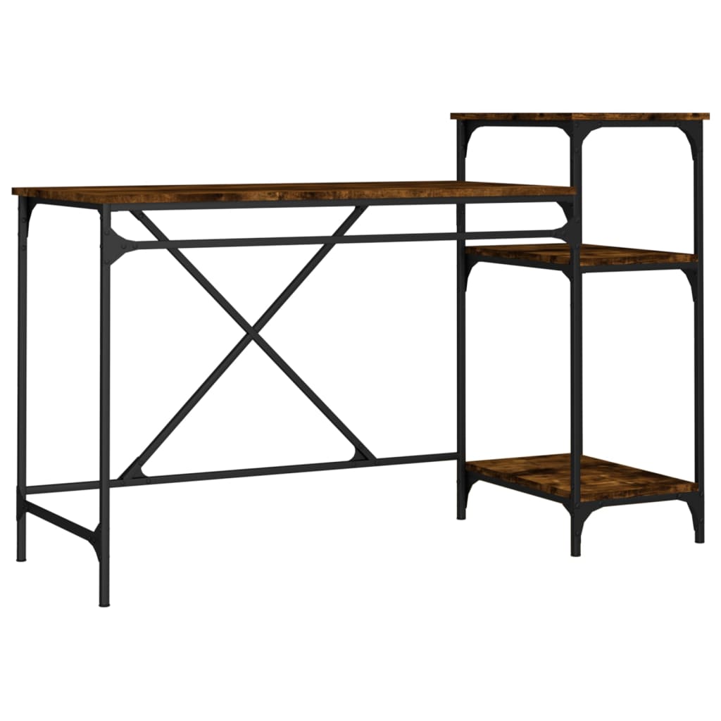 Desk with Shelves Smoked Oak 135x50x90 cm Engineered Wood&Iron - Upclimb Ltd