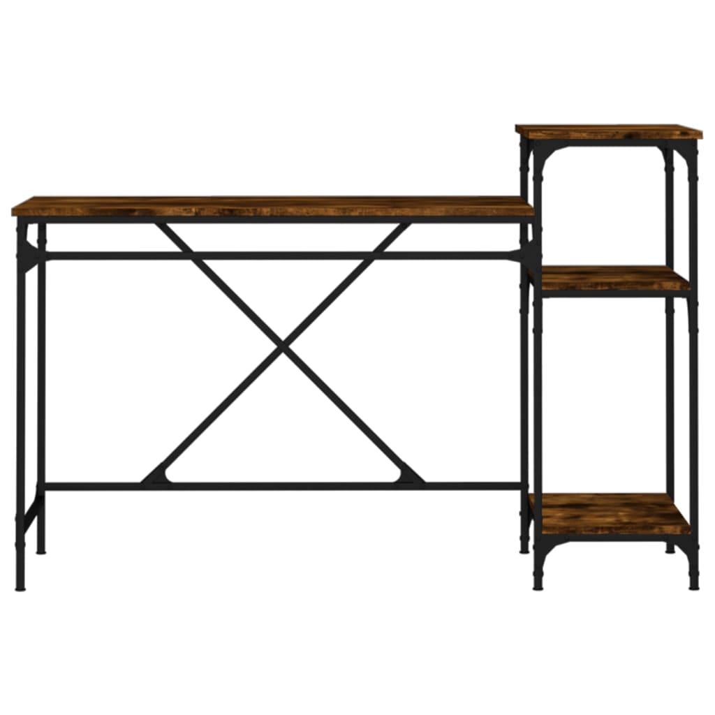 Desk with Shelves Smoked Oak 135x50x90 cm Engineered Wood&Iron - Upclimb Ltd