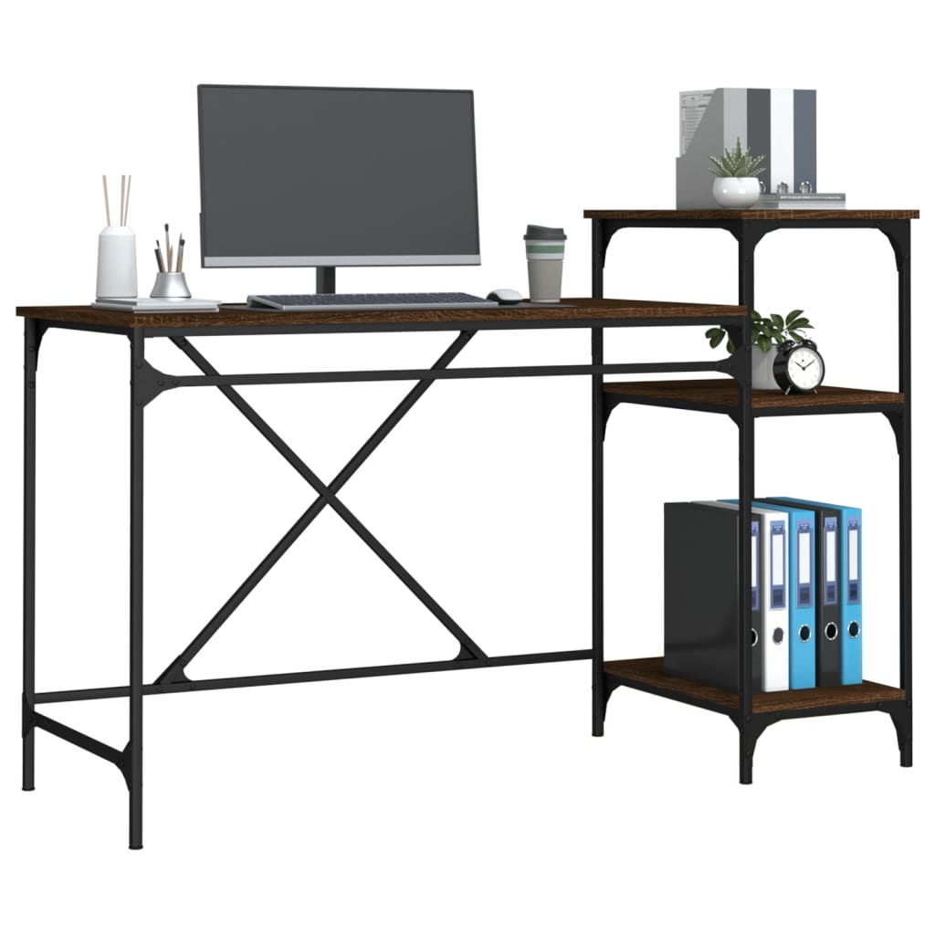 Desk with Shelves Brown Oak 135x50x90 cm Engineered Wood&Iron - Upclimb Ltd
