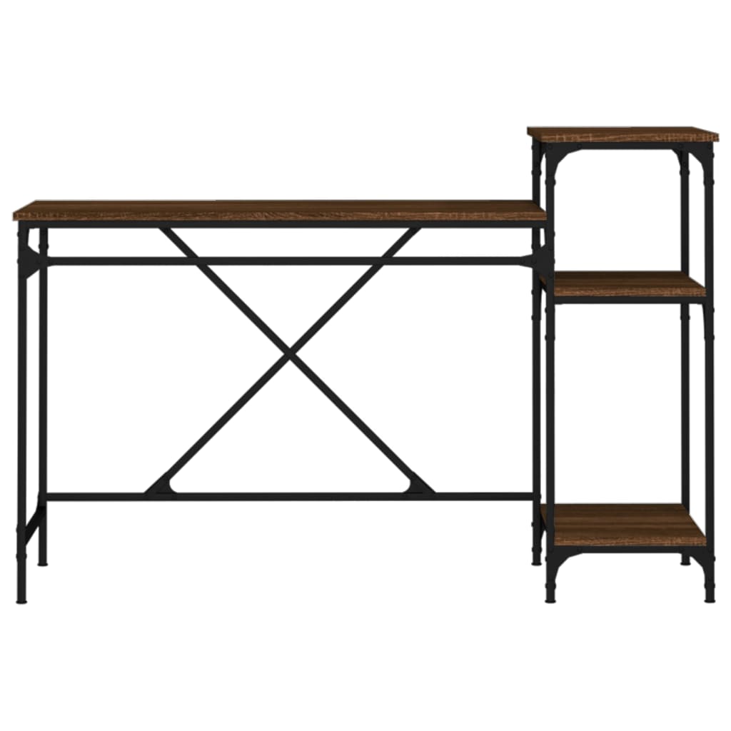 Desk with Shelves Brown Oak 135x50x90 cm Engineered Wood&Iron - Upclimb Ltd