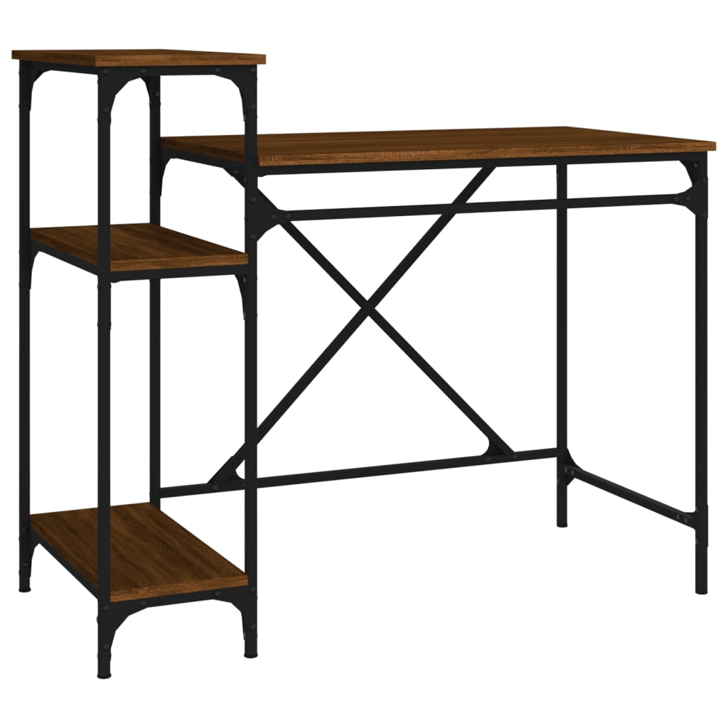 Desk with Shelves Brown Oak 105x50x90 cm Engineered Wood&Iron - Upclimb Ltd
