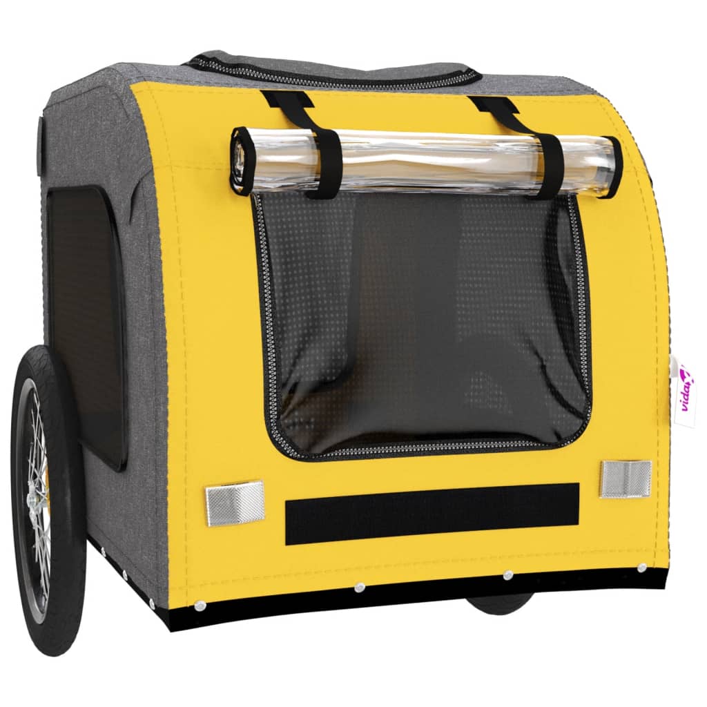 vidaXL Pet Bike Trailer Yellow and Grey Oxford Fabric&Iron