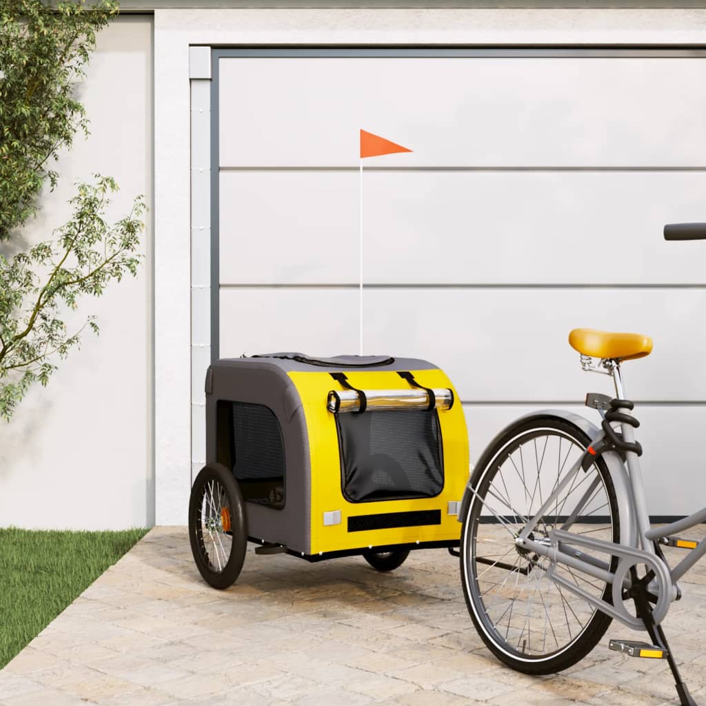 vidaXL Pet Bike Trailer Yellow and Grey Oxford Fabric&Iron