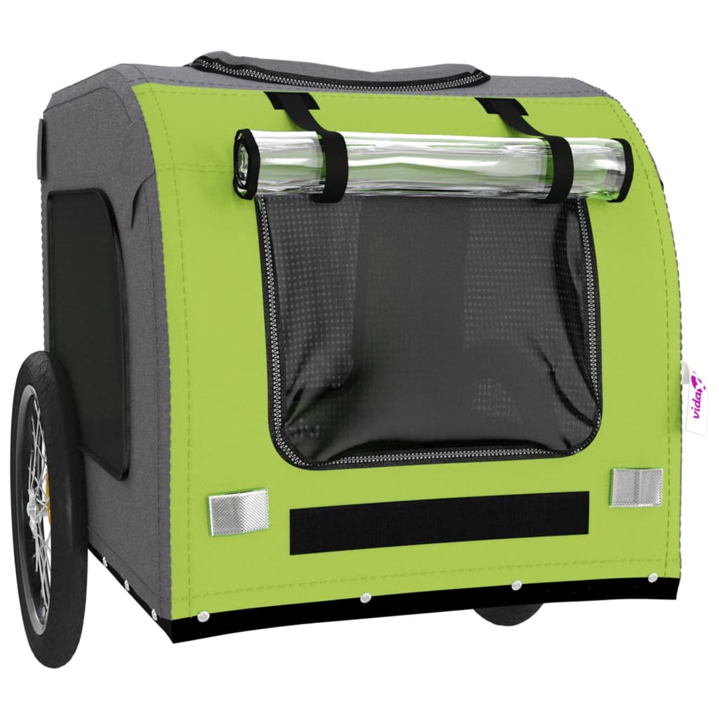 vidaXL Pet Bike Trailer Green and Grey Oxford Fabric&Iron