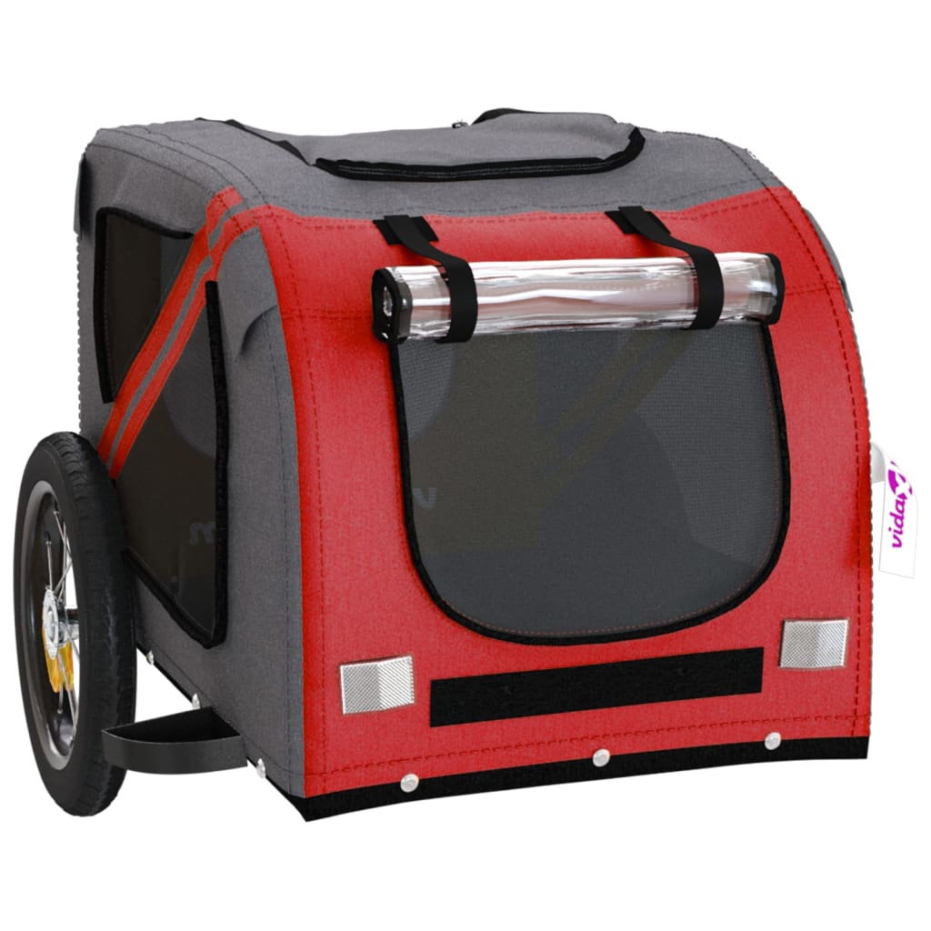 vidaXL Pet Bike Trailer Red and Grey Oxford Fabric and Iron