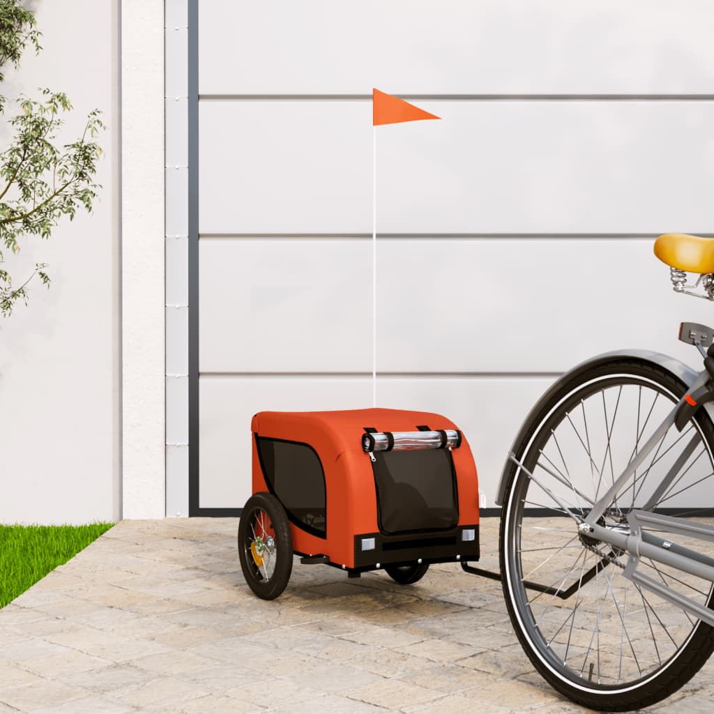 vidaXL Pet Bike Trailer Orange and Black Oxford Fabric and Iron