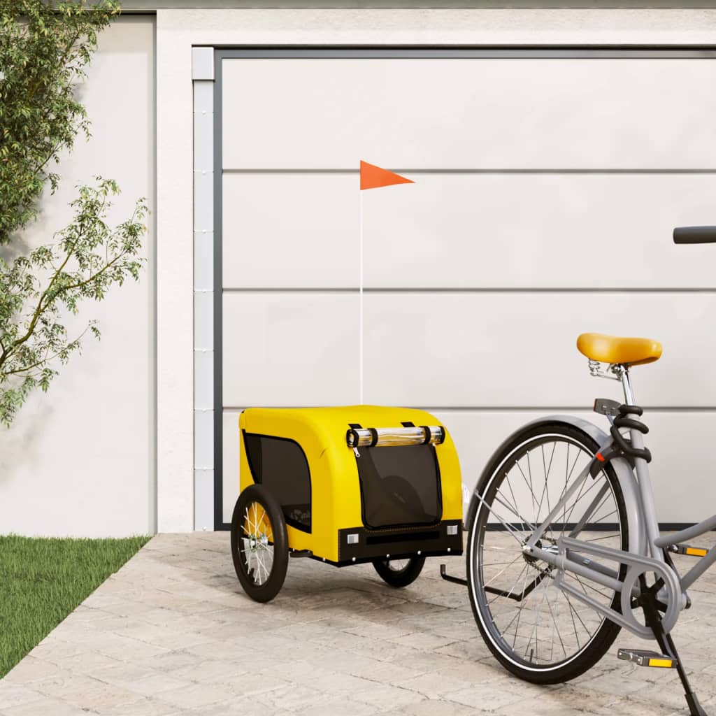 vidaXL Pet Bike Trailer Yellow and Black Oxford Fabric and Iron