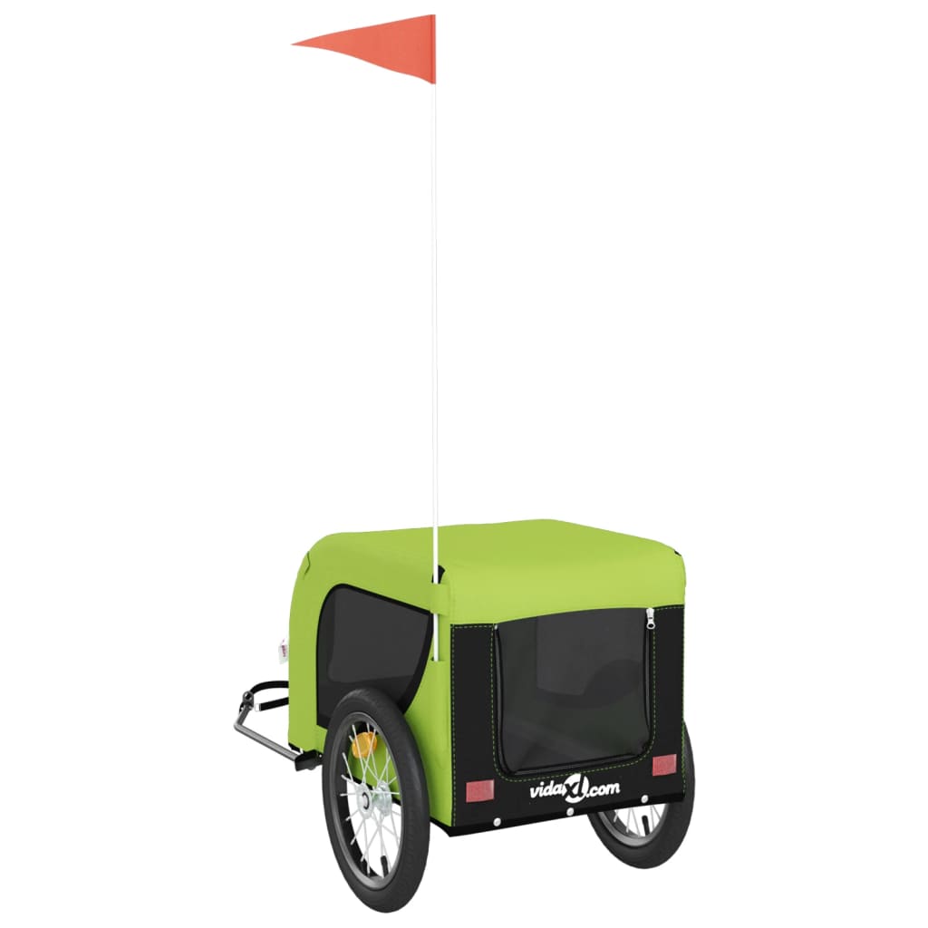 vidaXL Pet Bike Trailer Green and Black Oxford Fabric and Iron