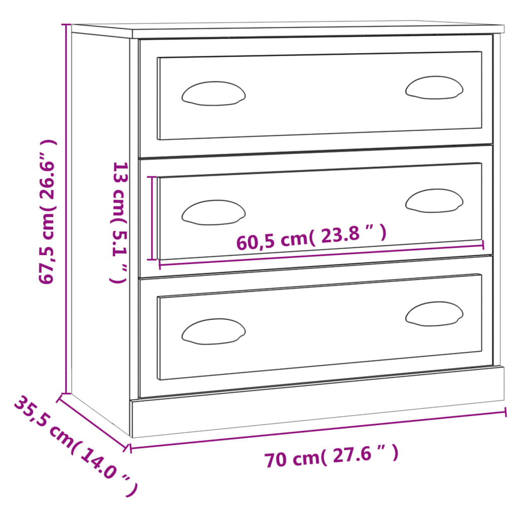 vidaXL Sideboard Black 70x35.5x67.5 cm Engineered Wood