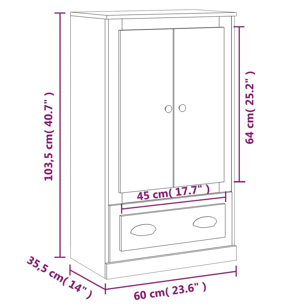 Highboard Betongrijs 60x35,5x103,5 cm Engineered Wood