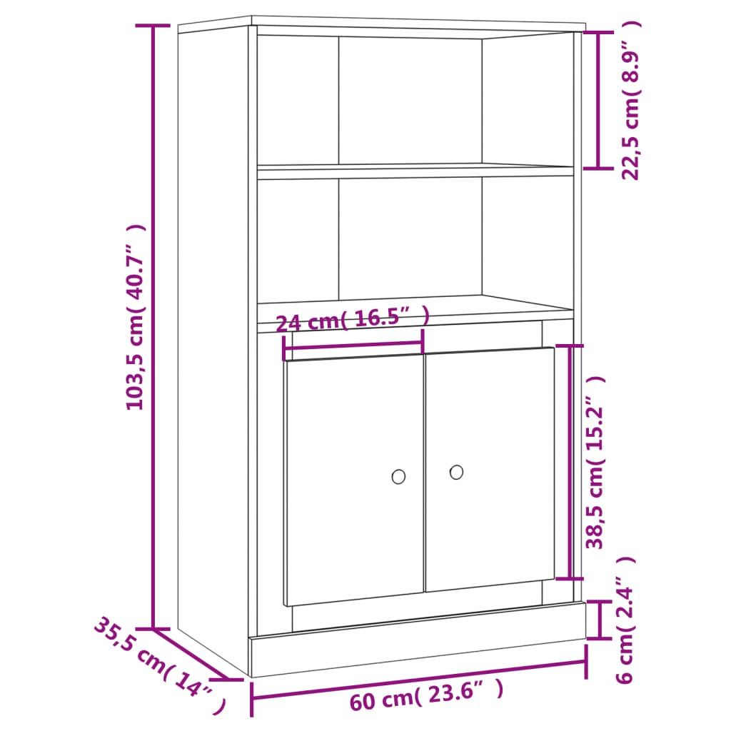 Highboard Hoogglans Wit 60x35,5x103,5 cm Engineered Wood