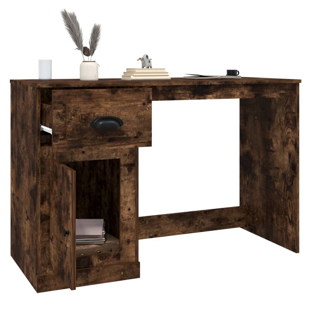 vidaXL Desk with Drawer Smoked Oak 115x50x75 cm Engineered Wood