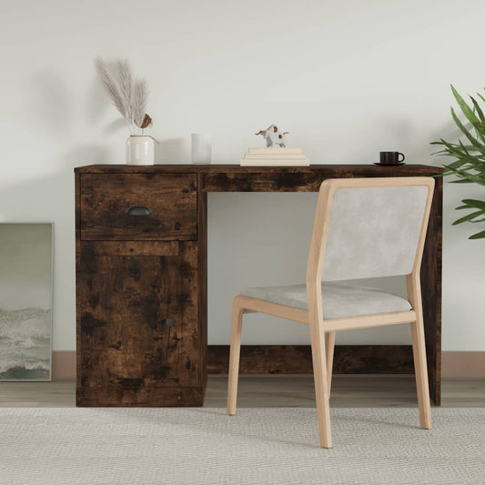 vidaXL Desk with Drawer Smoked Oak 115x50x75 cm Engineered Wood