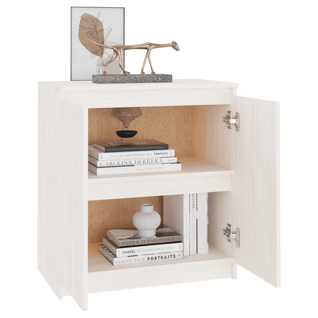 Side Cabinet White 60x36x65 cm Solid Wood Pine - Upclimb Ltd