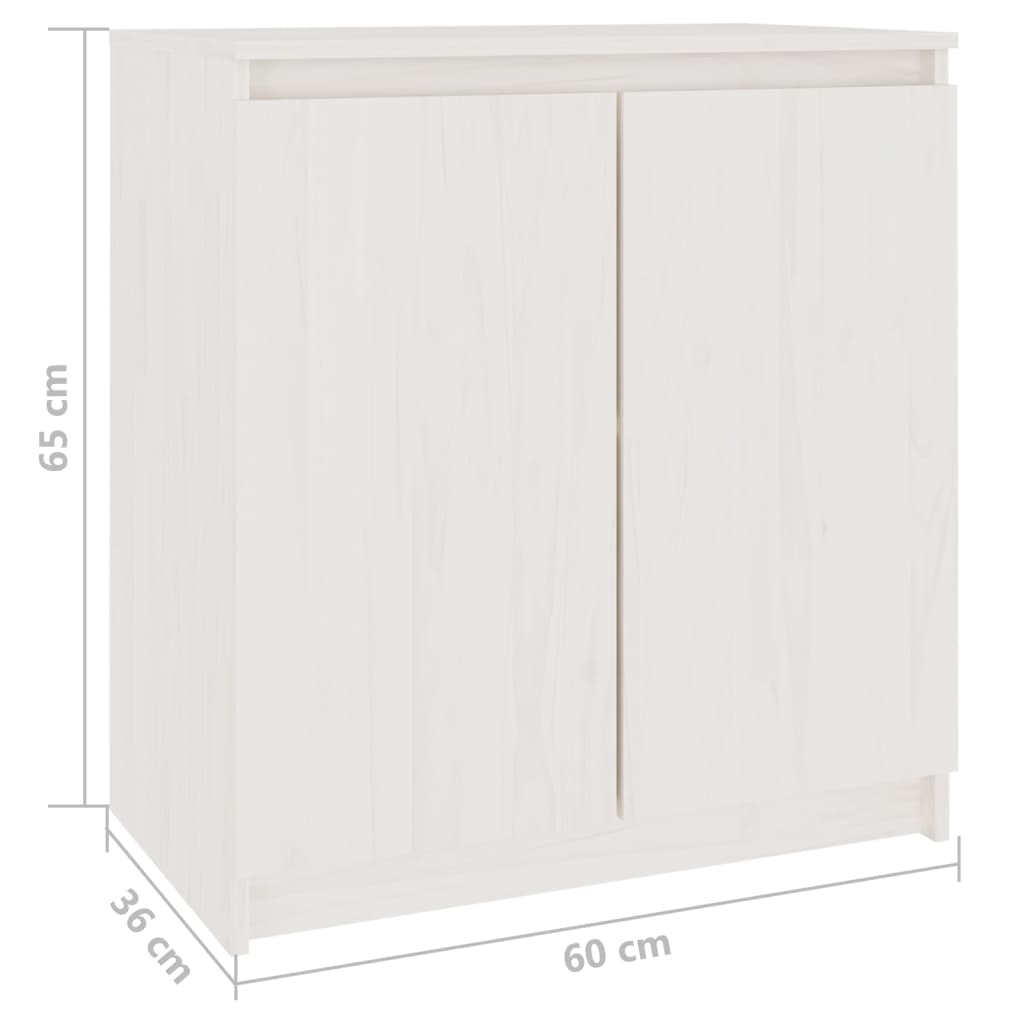 Side Cabinet White 60x36x65 cm Solid Wood Pine - Upclimb Ltd