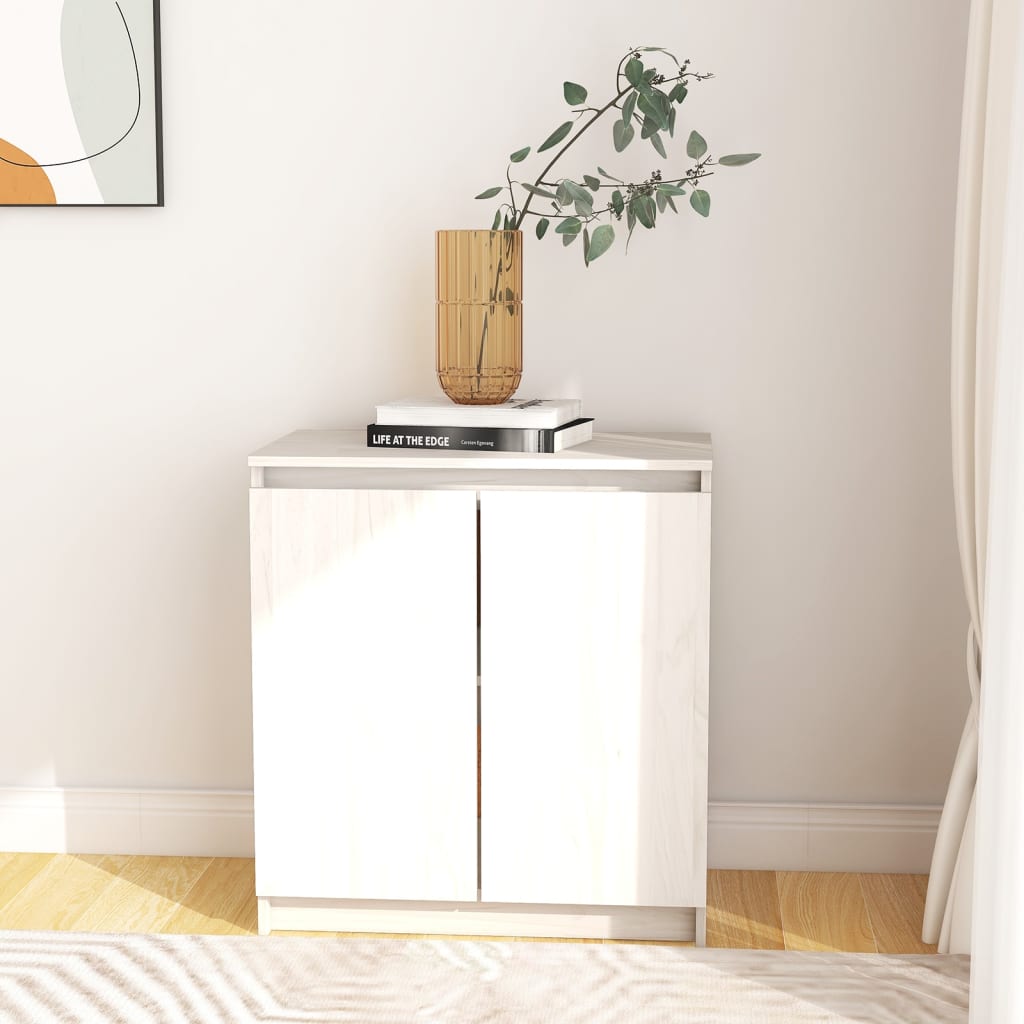 Side Cabinet White 60x36x65 cm Solid Wood Pine - Upclimb Ltd