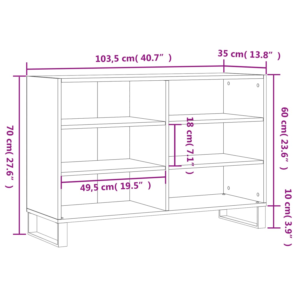 vidaXL Sideboard High Gloss White 103.5x35x70 cm Engineered Wood