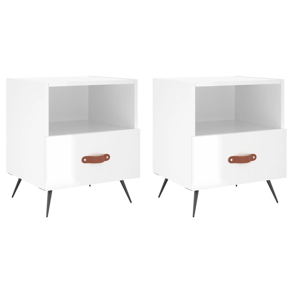 vidaXL Bedside Cabinets 2 pcs High Gloss White 40x35x47.5 cm Engineered Wood