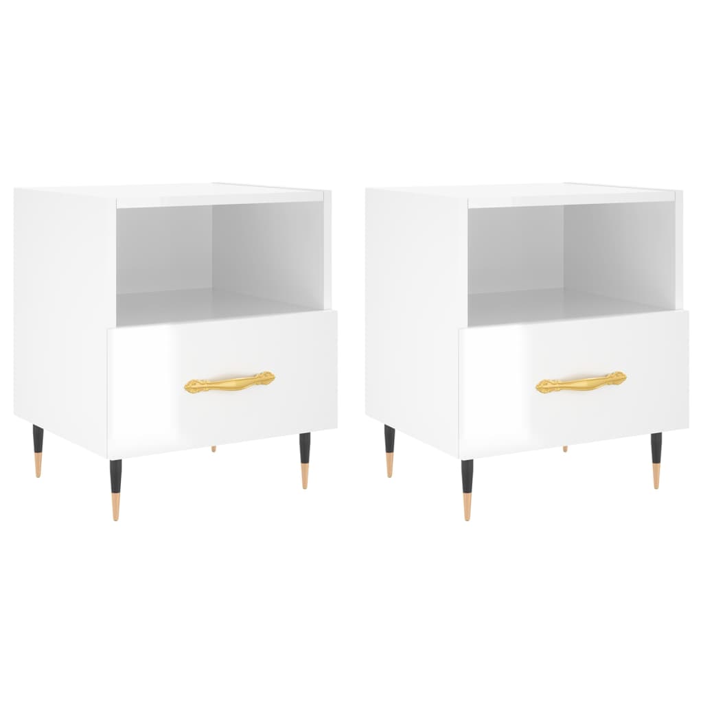 vidaXL Bedside Cabinets 2 pcs High Gloss White 40x35x47.5 cm Engineered Wood