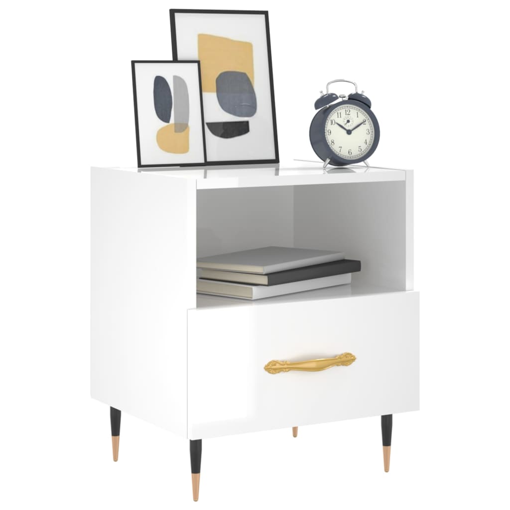 vidaXL Bedside Cabinets 2 pcs High Gloss White 40x35x47.5 cm Engineered Wood