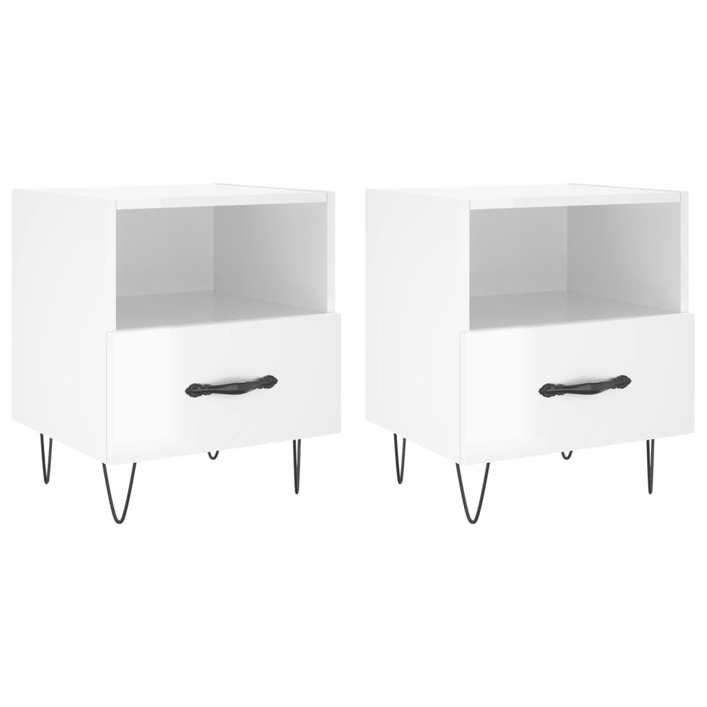 vidaXL Bedside Cabinets 2 pcs High Gloss White 40x35x47.5 cm Engineered Wood