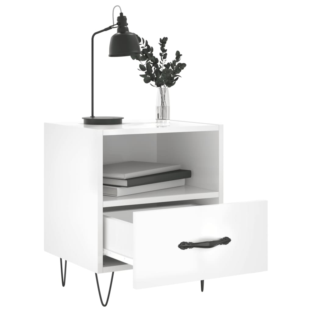 vidaXL Bedside Cabinets 2 pcs High Gloss White 40x35x47.5 cm Engineered Wood