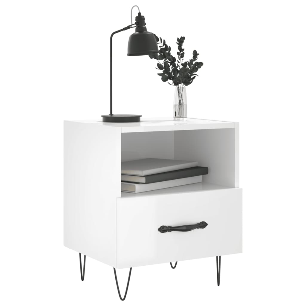 vidaXL Bedside Cabinets 2 pcs High Gloss White 40x35x47.5 cm Engineered Wood