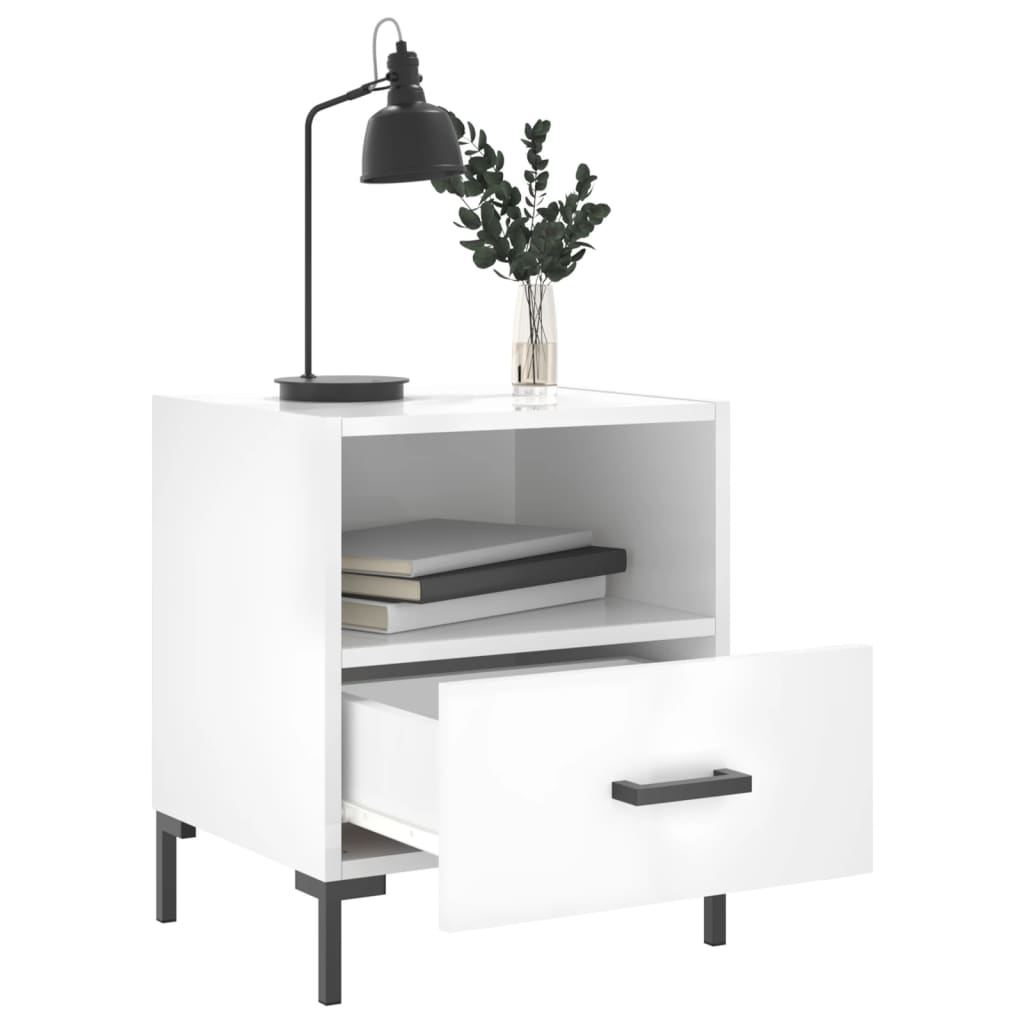 vidaXL Bedside Cabinets 2 pcs High Gloss White 40x35x47.5 cm Engineered Wood