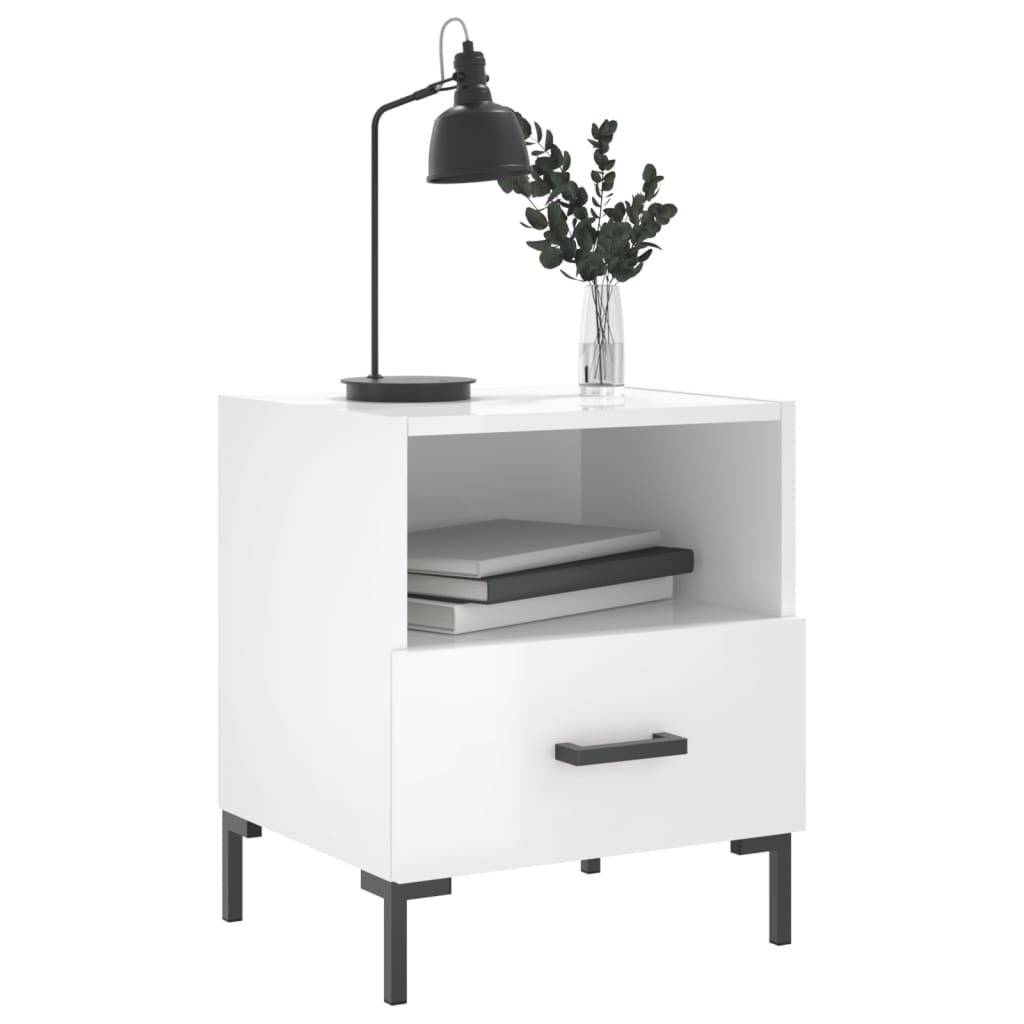 vidaXL Bedside Cabinets 2 pcs High Gloss White 40x35x47.5 cm Engineered Wood